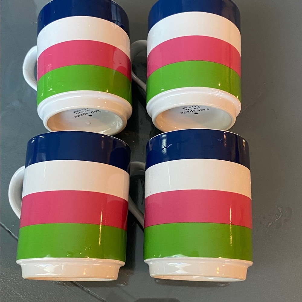 Kate Spade -Lenox Striped Ceramic Mug Set - Blue, Pink, Green set of 4 - Picture 4 of 5